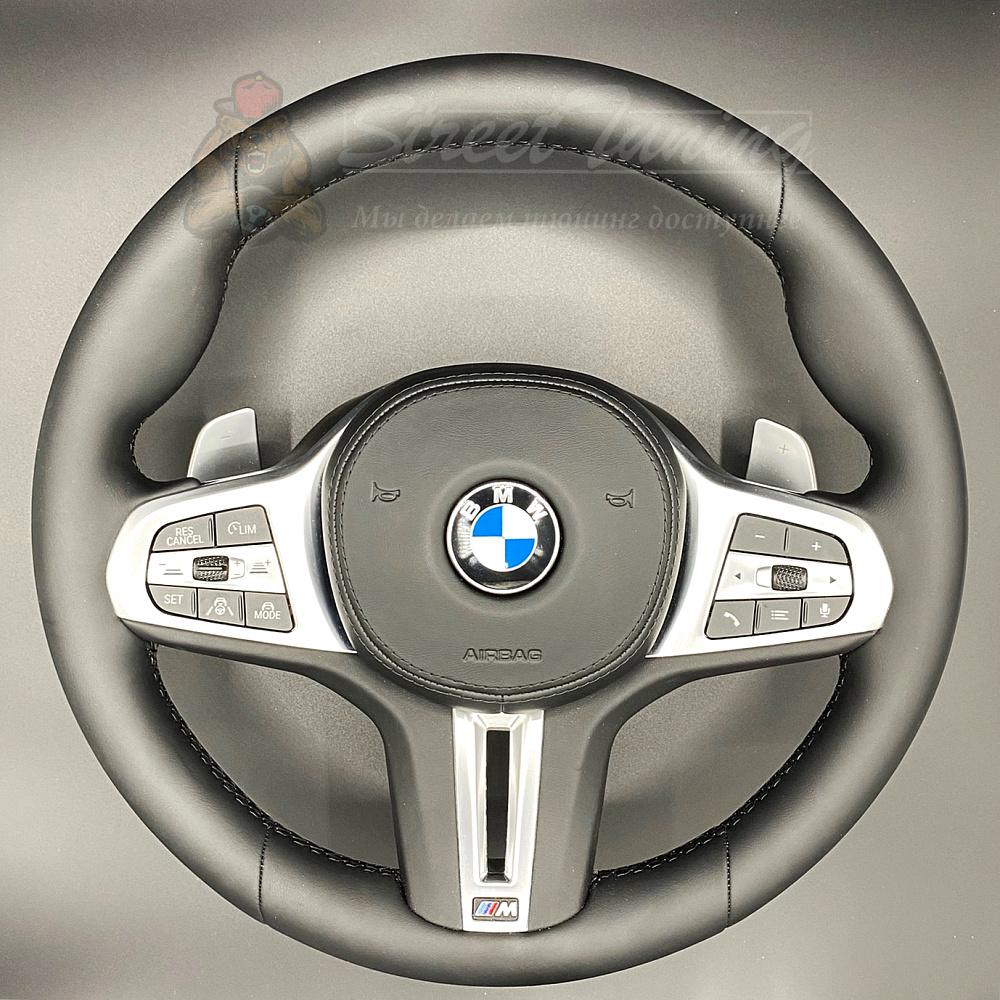 картинка Руль BMW M G30 с подушкой в стиле M3, эко-кожа, без подогрева от магазина  StreetTuning